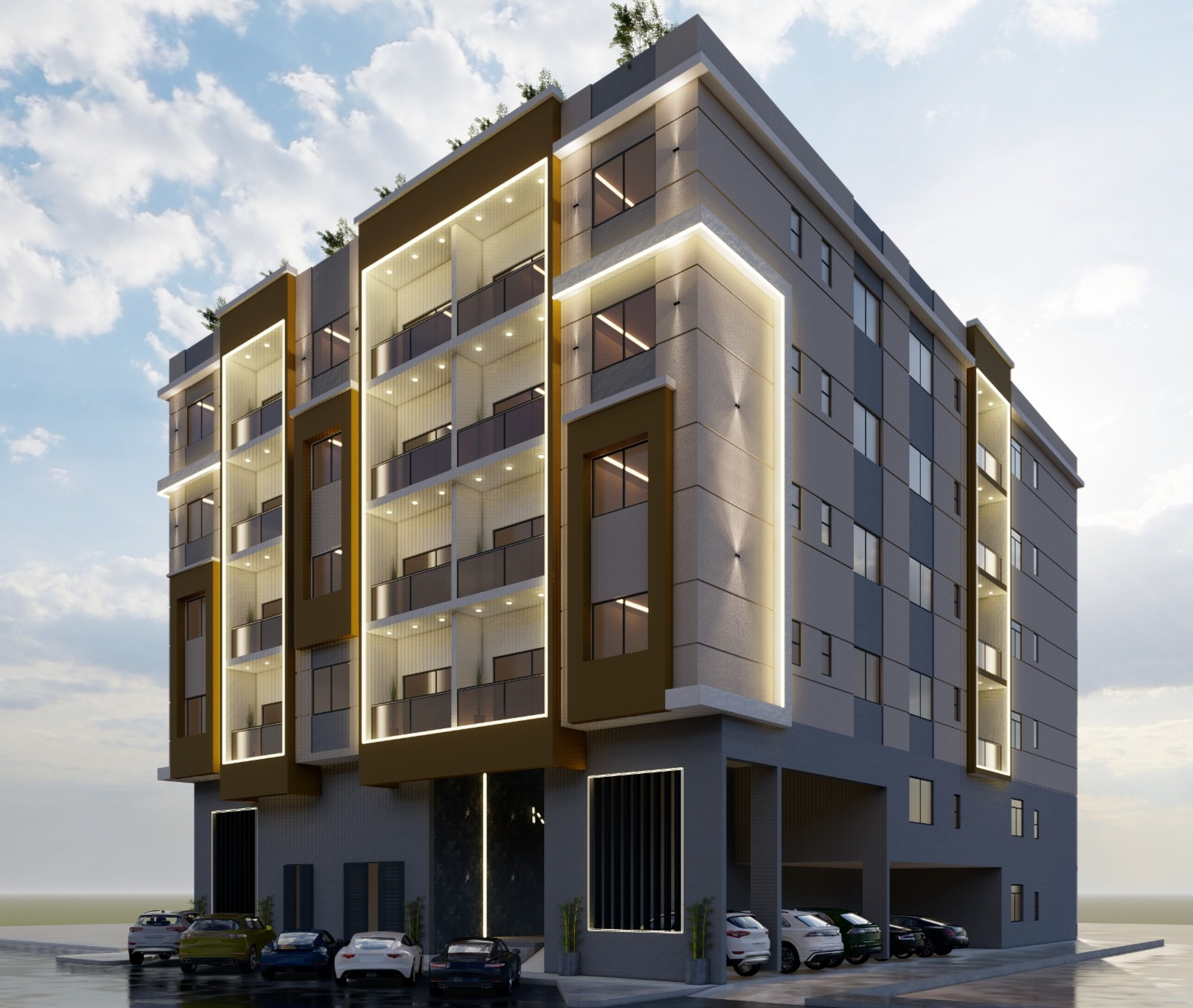 Contemporary mixed-use building visualization